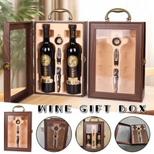Vintage Wood Box Red Wine Bottle Carrying Holder Storage Case Decor for Gifts