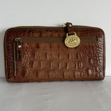 Brahmin Brown Crocodile Embossed Zip-Around Wallet with Zipper & Logo