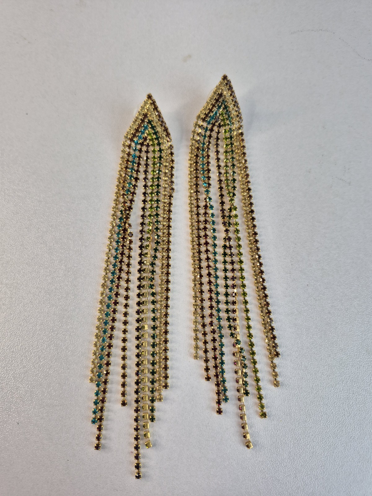 Long Dangling Linear Strand Earrings Multicolor R… - image 1