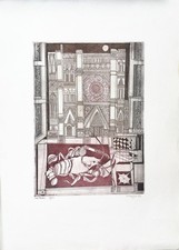 REGGIORI ALBINO Acquaforte a colori "Sul tavolo" 1987 timbro, numero e firma