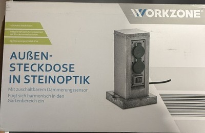 WORKZONE Außensteckdose in Steinoptik, mit Dämmerungssensor, Neu