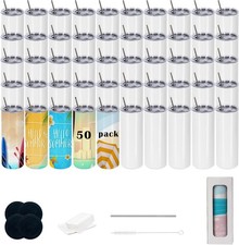 50-Pack 20oz Skinny Straight Sublimation Tumblers Blank Stainless Steel Heat