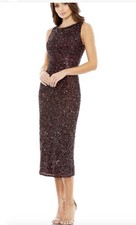MAC DUGGAL SLEEVELESS SEQUINED MAHOGANY MIDI SHEATH DRESS 5526 Size 6