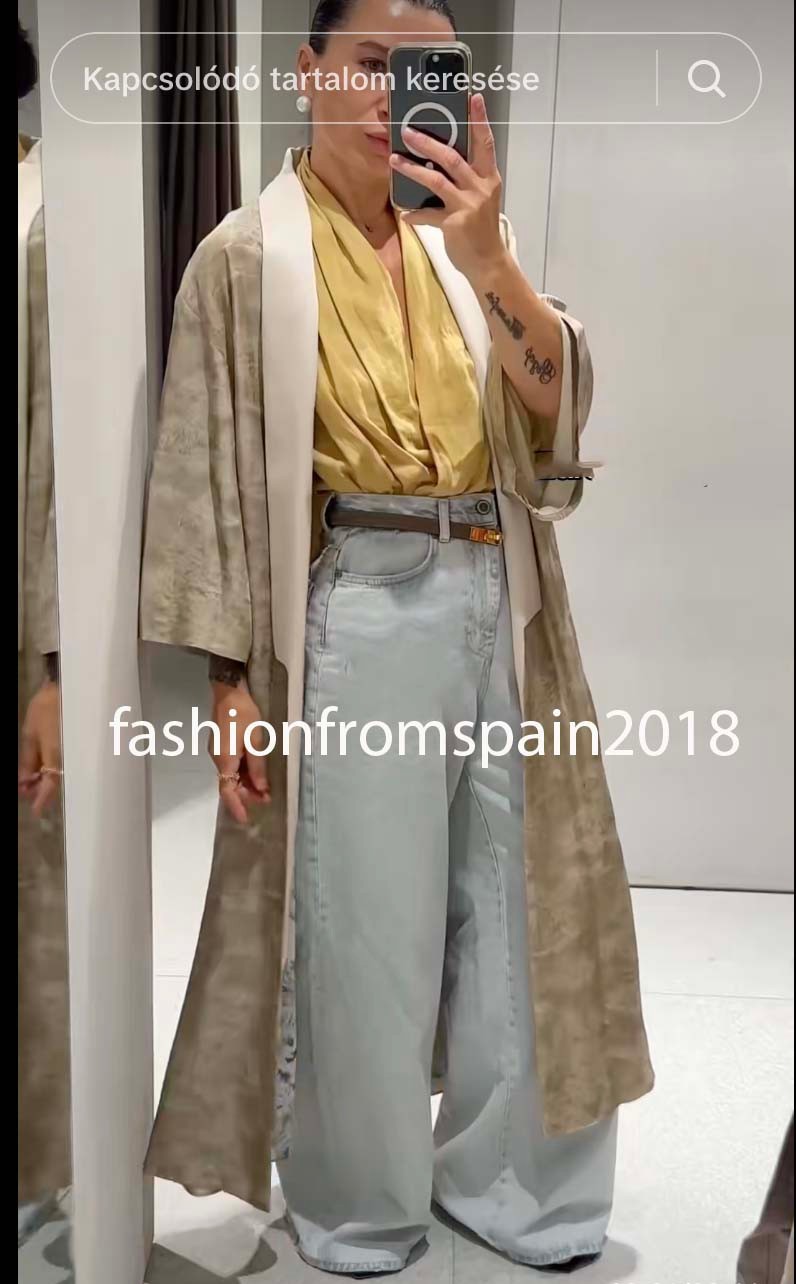 ZARA NEW WOMAN ZW COLL PRINTED COAT KIMONO SLEEVES ONE SIZE:M BEIGE 8210 341 450