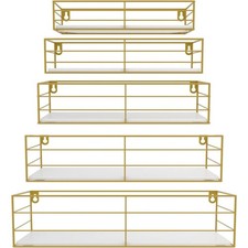Floating Shelves Wall Mounted Set of 5 Gold Hanging Storage Classy Elegant