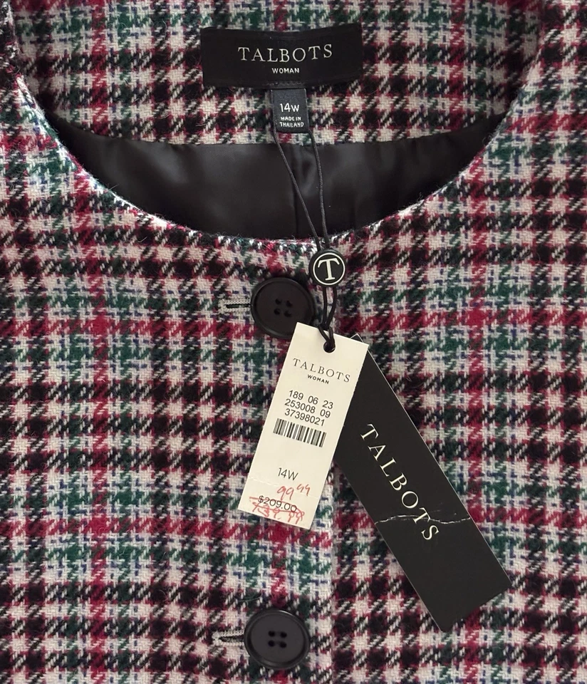 Blazer Talbots Mujer Talla 14W Rosa Mezcla de Lana a Cuadros Cuatro Botones Nuevo con Etiquetas Foto 3 de 4