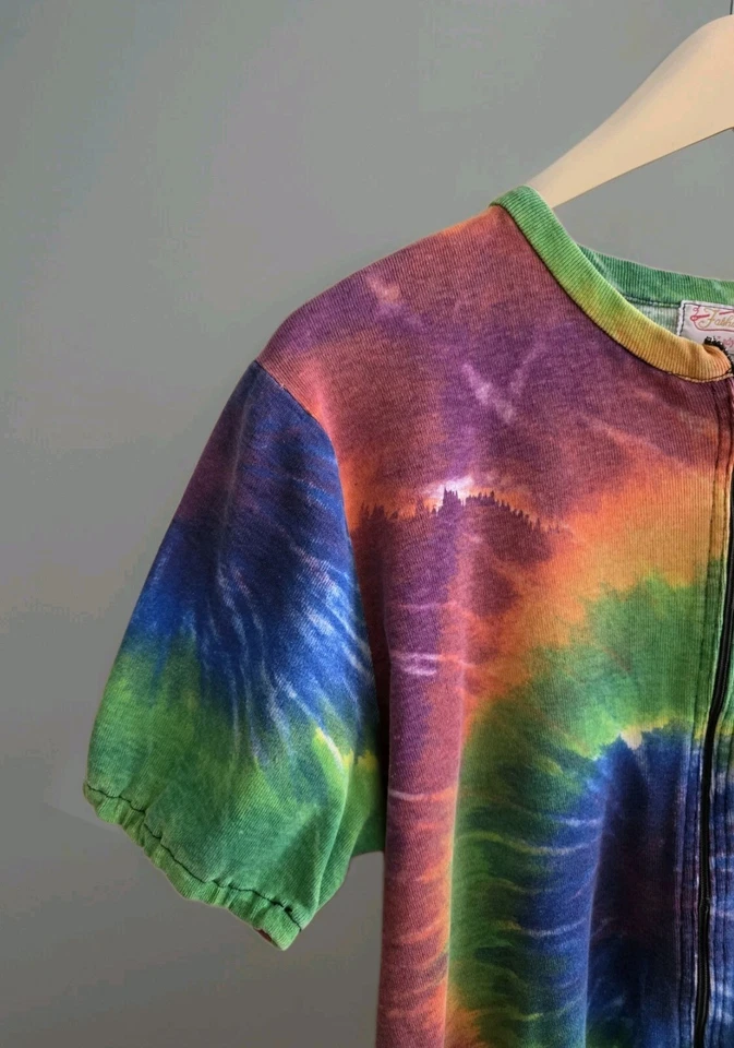 Camiseta deportiva vintage de los años 70 Tye Dye para ciclismo/carreras hecha a mano en EE. UU. cremallera Scovill  Foto 3 de 4