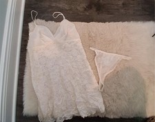 Cinema Etoile nwt vintage Lingerie set womens L ivory babydoll top dress thong