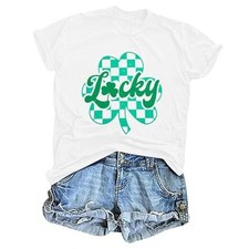 St Patricks Day Shirt Women: Lucky Shamrock Tshirt Irish Shirts St Large White