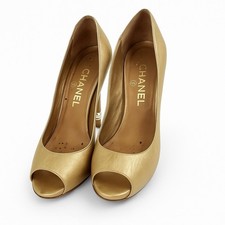 Chanel Gold Leather Peep-Toe Pumps Women  s Size EU/US   Made in Italy