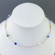 Sterling Silver Memory Wire Multicolor Simulated Cat's Eye Choker Necklace 15.5"