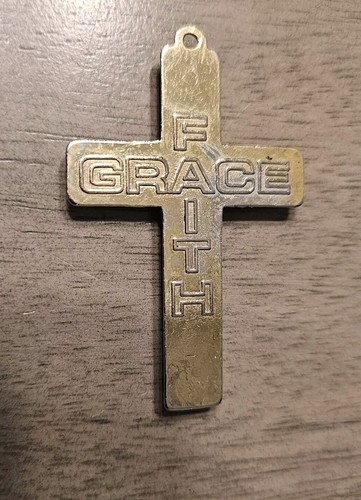 Vintage Faith & Grace Fleur Cross Crucifix 2.25" Ornate Silver Tone Pendant - Picture 2 of 3