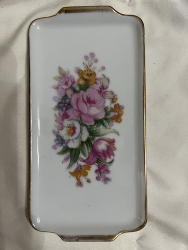 Vtg Fine Bone China Trinket Ring Tray Dish Roses Floral Japan 6”x3” Halmarked - Picture 2 of 3
