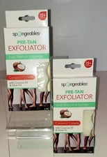 2 Pack Spongeables Pre-Tan Exfoliator Body Wash Sponge w Coconut Oil & Olive Oil