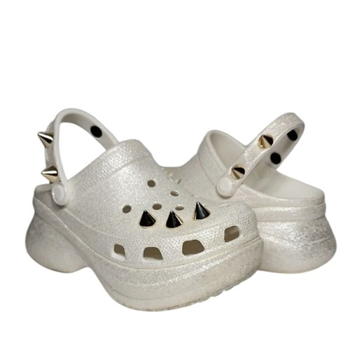 Crocs Women's Classic Bae Glitter Stud Clog Platform Wedge White Size W6