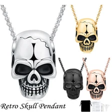 Retro Skull Urn Necklace for Ashes Cremation Gothic Punk Cremation Urn Necklaces