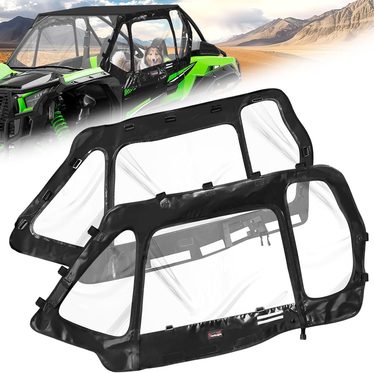 KEMIMOTO Soft Upper Doors For Kawasaki Teryx KRX 1000 (2020-2024) – Clear UTV Cab Enclosure, Upgraded Zippers