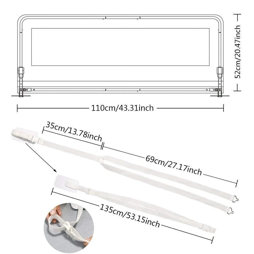 Baranda De Cama Para Niños De 43In Hace De Metal Seguridad Infantil (Blanca) Foto 2 de 4