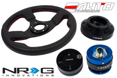 NRG 320 Race Leather Red Steering Wheel/101 Hub/2.0 Blue Quick Release/Lock Matt