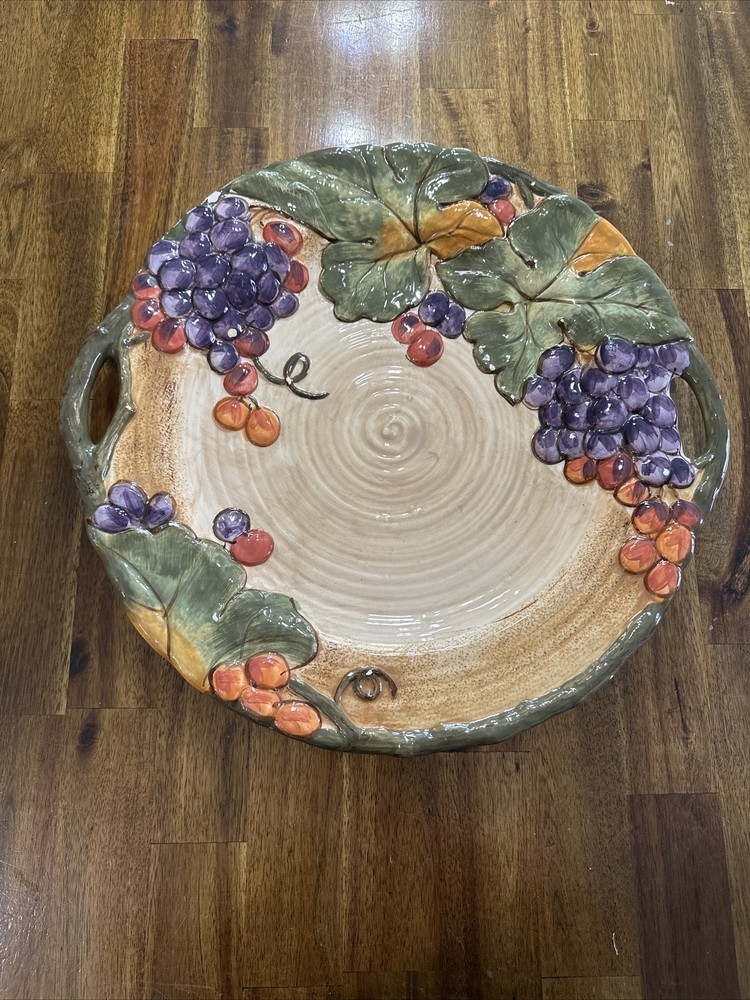 Certified International TUSCANY Embossed Grapes Fruit Chop Plate Handled Platter