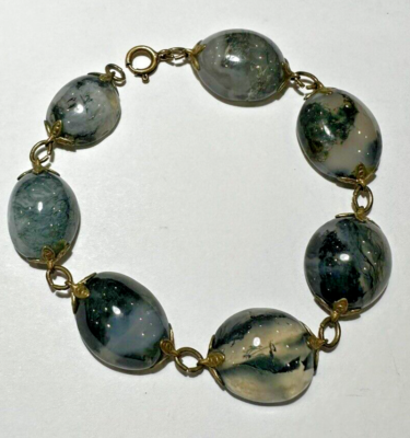 Bracelet Vintage En Or Rempli 12K Avec Agate Et Jade - Marque CC, Style Liens, Occasion