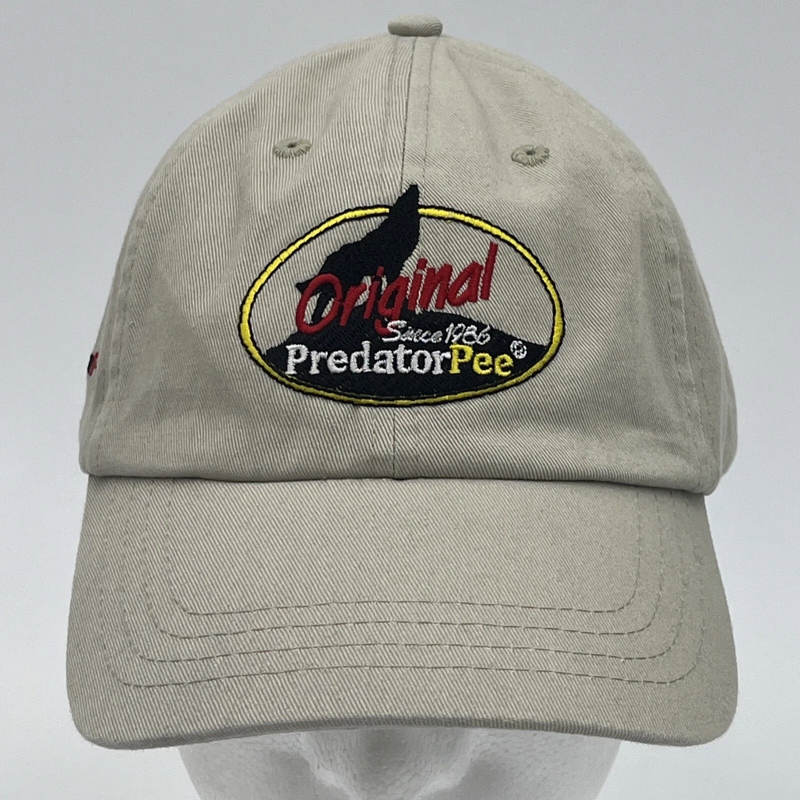 Predator Pee Original Hunting Cap - Beige Cotton StrapBack Hat - One Size EUC
