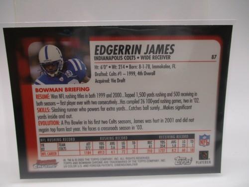 2003 Bowman Chrome #87 Edgerrin James COLTS - Picture 2 of 2