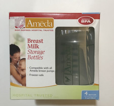 Ameda Breast Milk Storage Bottles-4 Bottles 4oz -Freezer Safe-BPA Free NEW