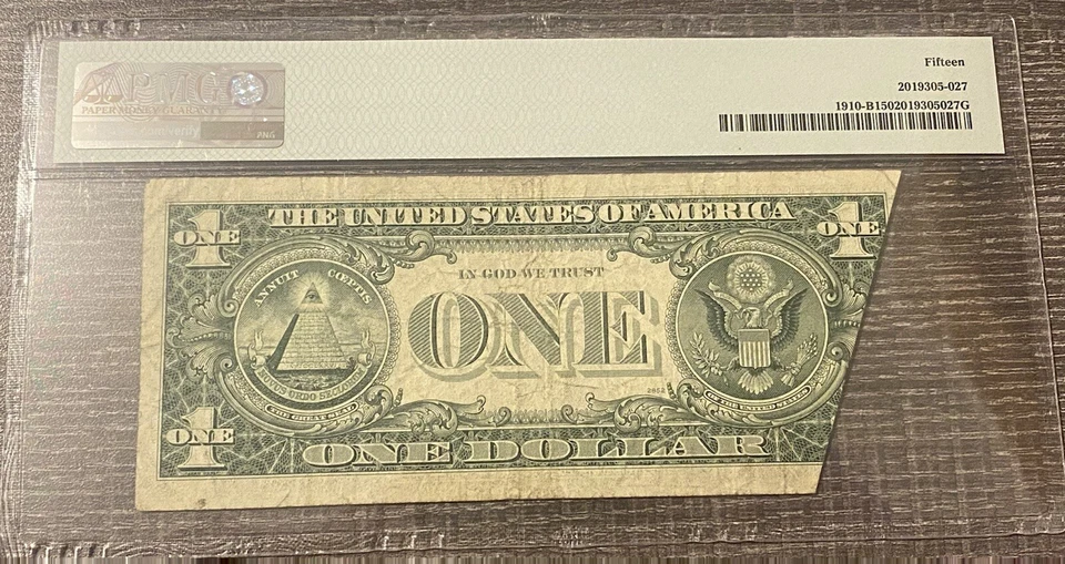 AVC- 1977-A $1 FEDERAL RESERVE NOTE FR.1910 “PRINTED FOLD ERROR” PMG F15 - Image 2 of 2