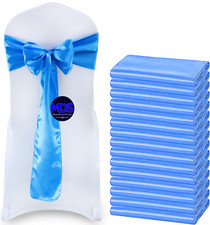 100 Blue Satin Chair Sashes Silky Sateen Chair Bows wedding B'Day party d cor