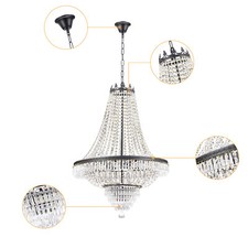 Modern Black Metal Crystal Chandelier Luxury Large Ceiling Pendant Light Fixture