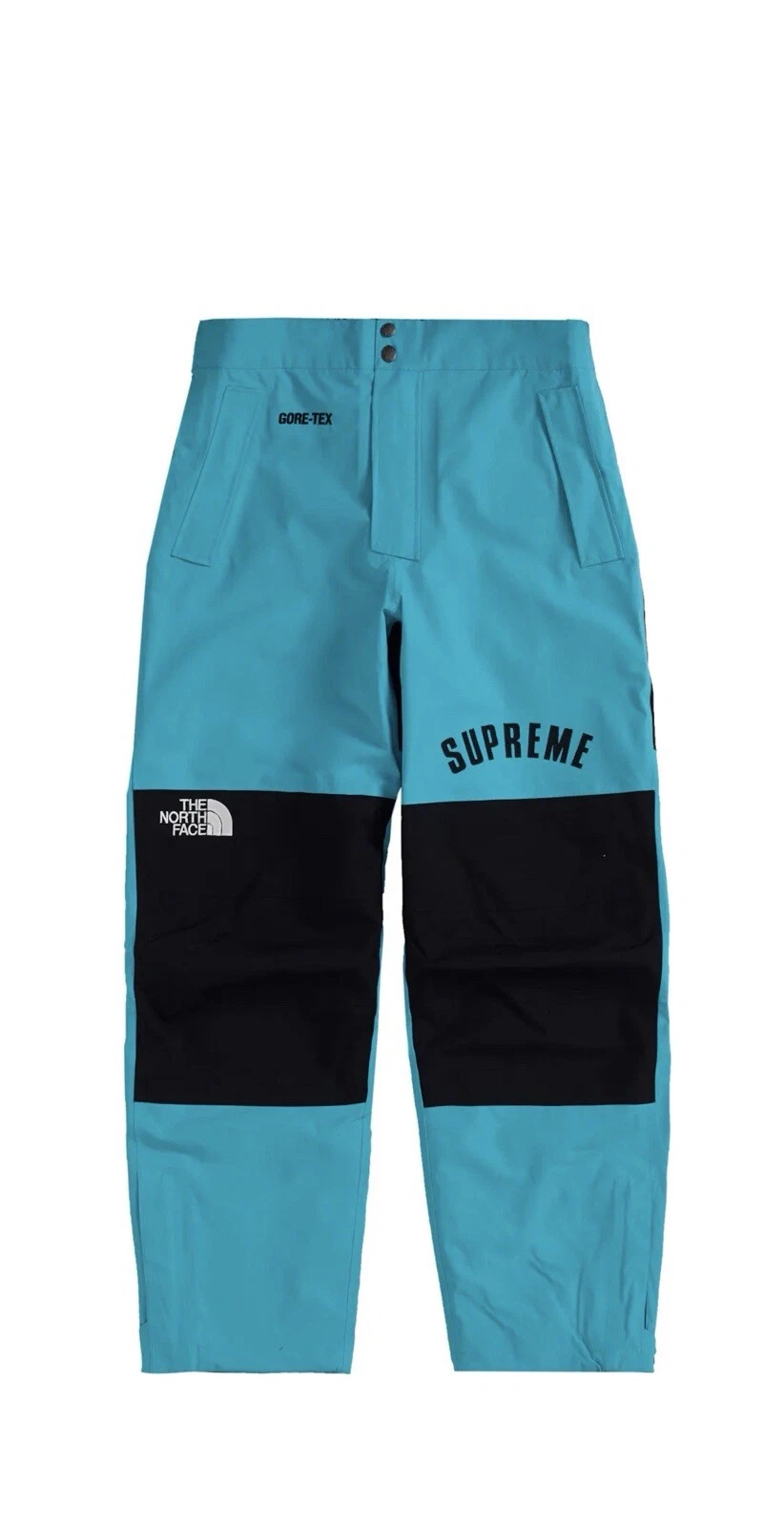 Pantalon de montagne sarcelle logo Supreme x The North Face Gore Tex logo SS19 taille grande