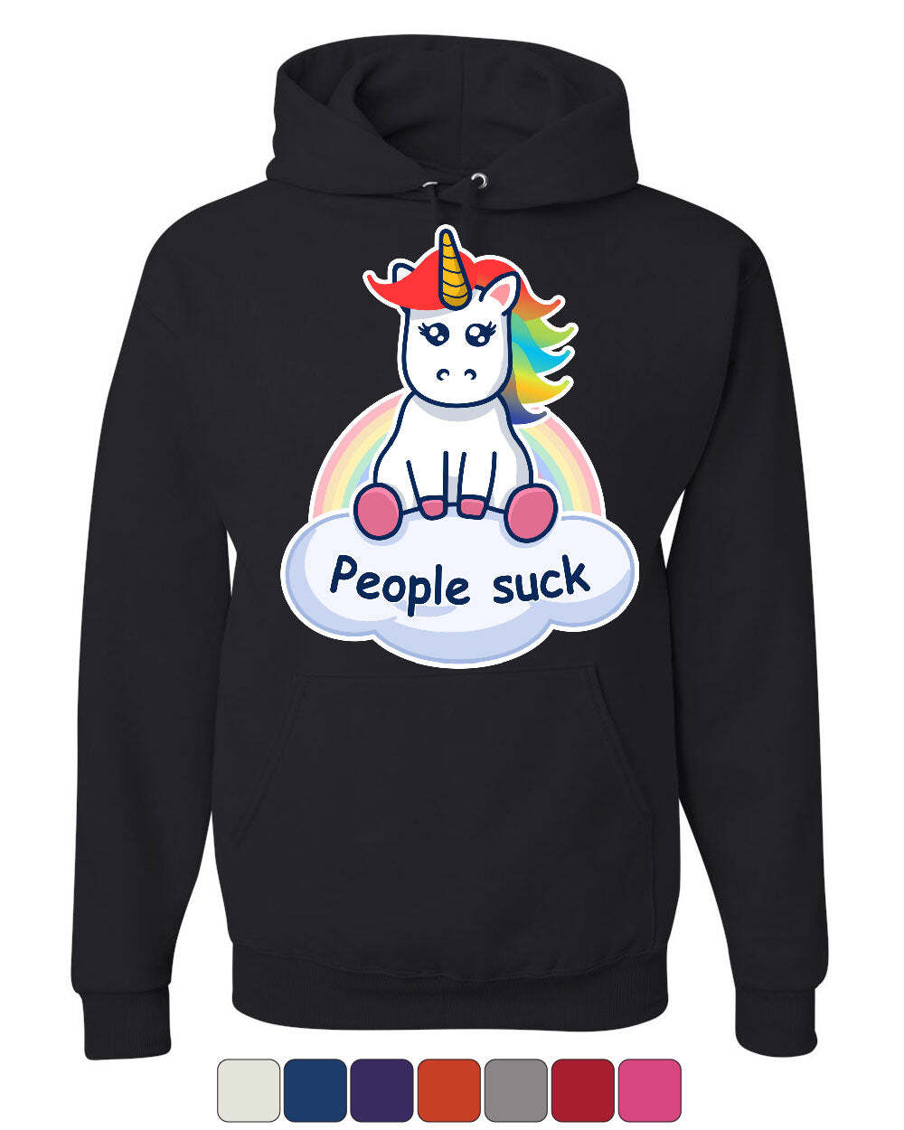 Felpa con cappuccio People Suck Carina Unicorno Divertente Arcobaleno Pony Introvert