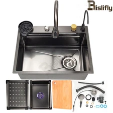 Flying Rain Stainless Steel Waterfall Kitchen Sink with Faucet Single Bowl 26"