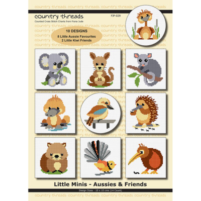 Little Minis Aussies & Friends 10 Country Threads charts, optional aida & thread