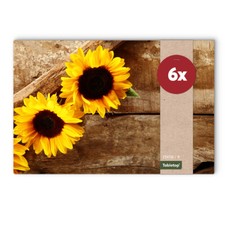 Tischsets Platzsets MOTIV Sonnenblumen auf Holz 6 Stk abwaschbar 43,5x28,5 cm