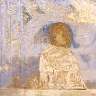 Odilon Redon ''Le Regard'' french impressionist looking over shoulder Brown Print