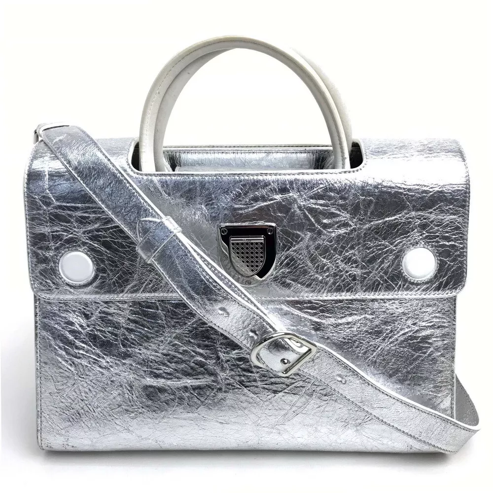 CHRISTIAN DIOR DIOREVER 2WAY sac bandoulière sac à main métallisé argent