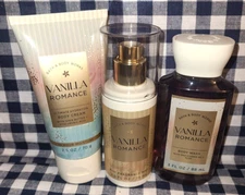 3 Piece NEW Vanilla Romance Mist Cream Gel TRAVEL Set Bath & Body Works