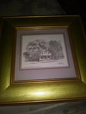 1968 VTG Pencil Drawing Print The Village Hardware Store Niantac Conn - Signed.