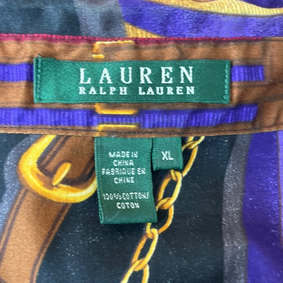 Camisa de Colección Lauren Ralph Cuello Manga Larga Con Colorido Estampado de Sillín Talla XL Foto 4 de 4