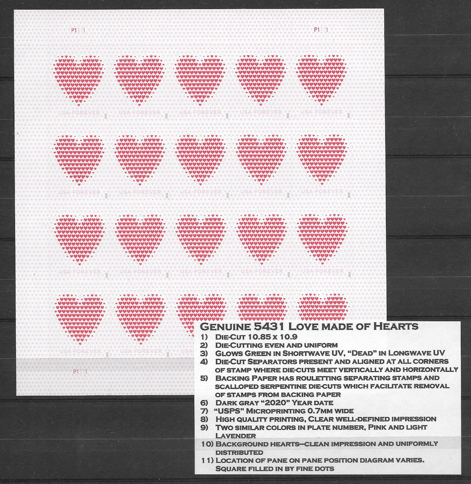 NEW!! Set of 2 FULL PANES--- LOVE MADE OF HEARTS #5431(CF)1 + Regular Pane #5431 - Image 2 of 3