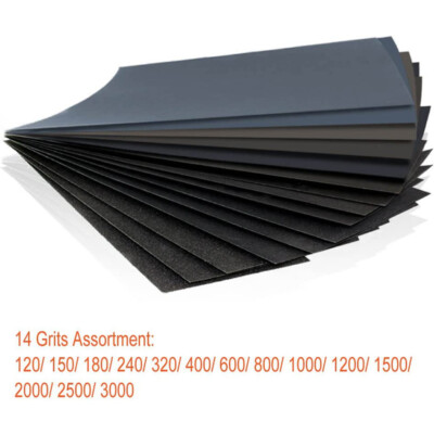 42Pcs Sandpaper 14 Grits Assorted for Wood Metal Sanding, Wet Dry Sandpaper