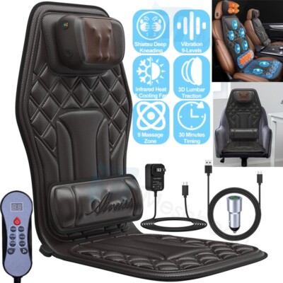 iMeshbean Shiatsu Back Massager w/ Heat & Air Fan Chair Pad Massage Seat Cushion