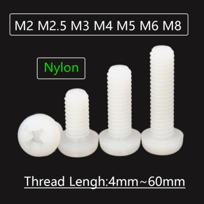 Nylon Phillips Screw Round Head Machine Screw White Blots M2 M2.5 M3 M4 M5 M6 M8