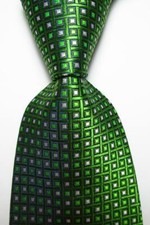 New Classic Checks Green Black White JACQUARD WOVEN Silk Men's Tie Necktie