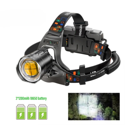 Super Bright LED Headlamp Lamp Beads Waterproof Headlight Power Display Fishing