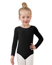 Long Sleeve Cotton Leotards for Girls Ballet Dance Gymnastics 2-14 Years Black