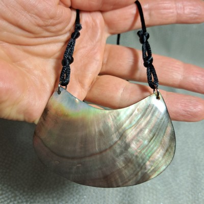 Smoky Abalone Shell Pendant – Minimalist Boho Necklace, Long