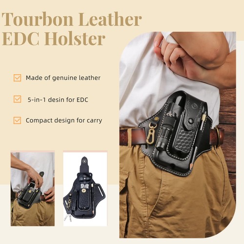 Tourbon Retro Leather Phone Carry Case Bag Multitool Belt Hold Holster Pen Pouch